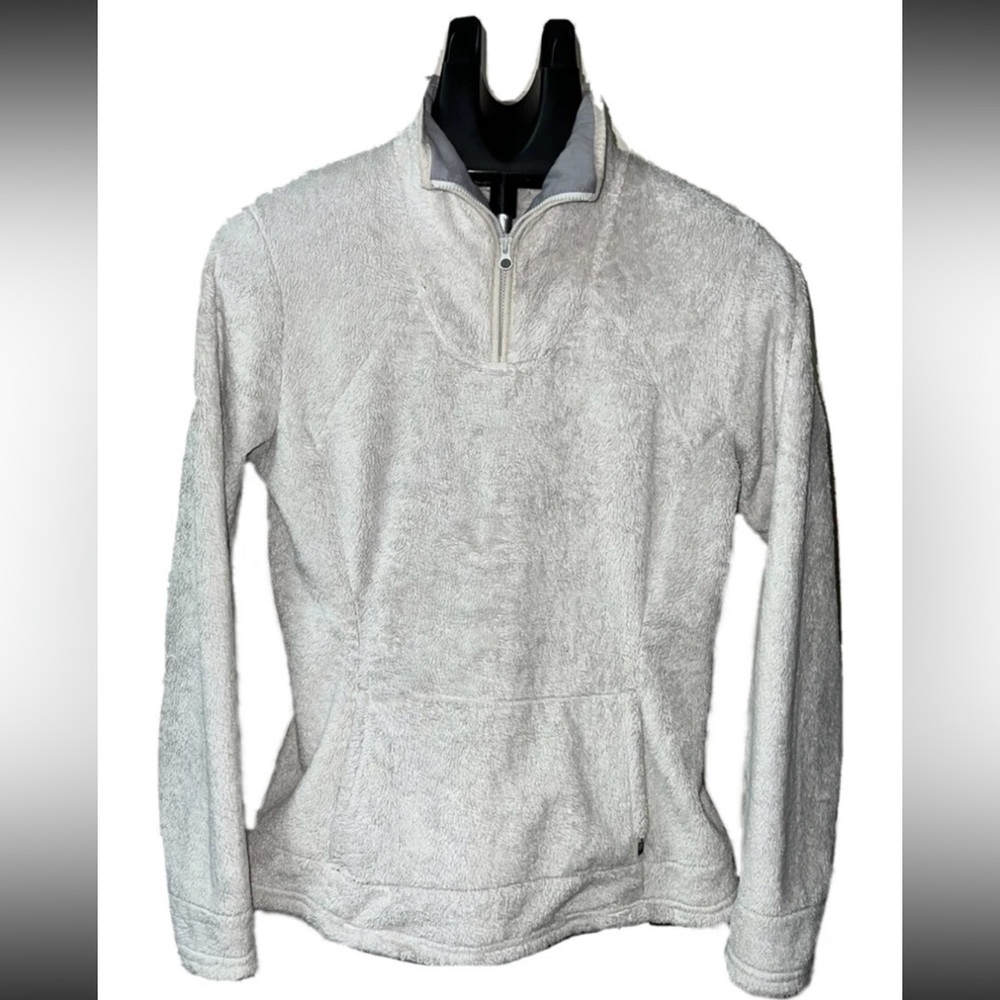 The North Face Womens M Pull over Quarter Zip Faux Fur Jacket Cream